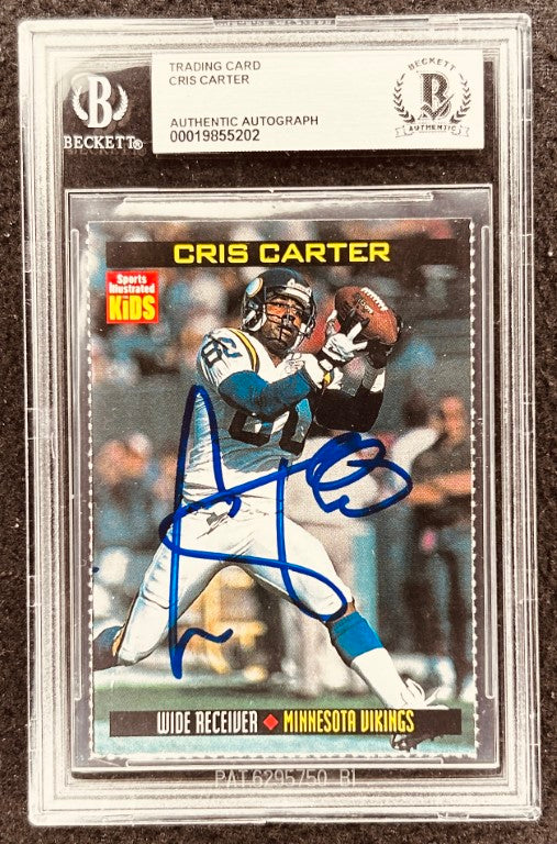 Cris Carter signed Vikings 1998 SI for Kids card BAS slab - AutographsForSale.com