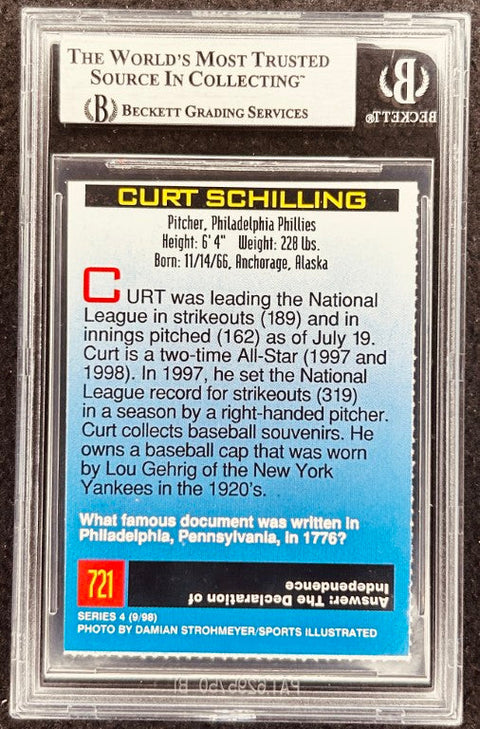 Curt Schilling signed Phillies 1998 SI for Kids card BAS (back)