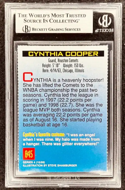 Cynthia Cooper WNBA basketball card, Beckett graded, Houston Comets guard, signed memorabilia