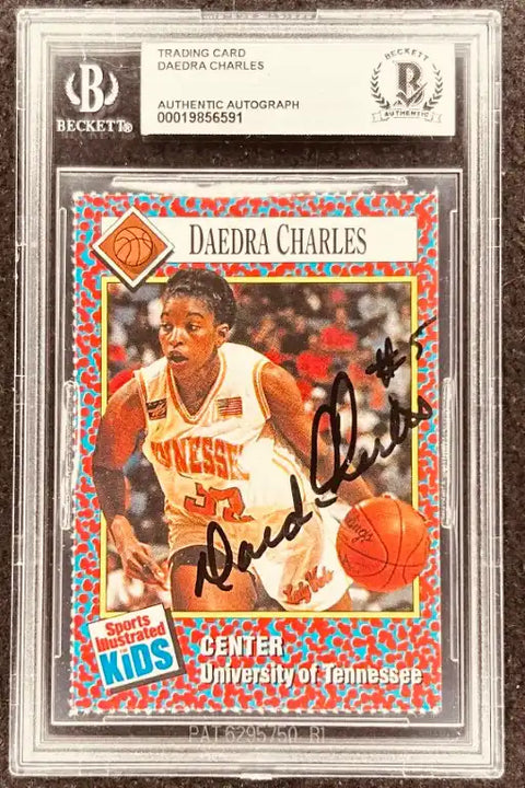 Daedra Charles autographed NCAA basketball trading card, University of Tennessee, Beckett authenticated