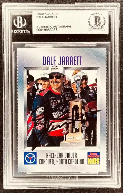 Dale Jarrett autographed trading card, race-car driver, Beckett authenticated, Sports Illustrated Kids
