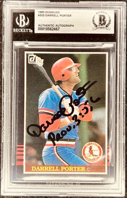 Darrell Porter signed St. Louis Cardinals 1985 Donruss card BAS slab - AutographsForSale.com
