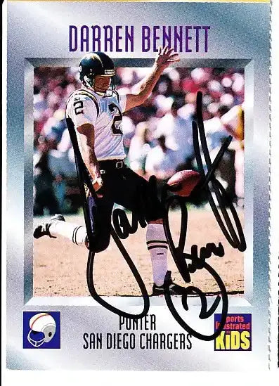 Darren Bennett autographed SI for Kids card - punter for the San Diego Chargers, signed in blue Sharpie