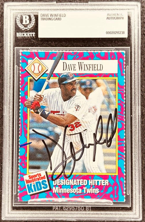 Dave Winfield autographed baseball card, Minnesota Twins, Beckett authenticated, Sports Illustrated Kids