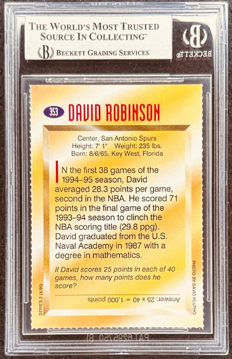 David Robinson signed Spurs 1995 SI for Kids card BAS (back)
