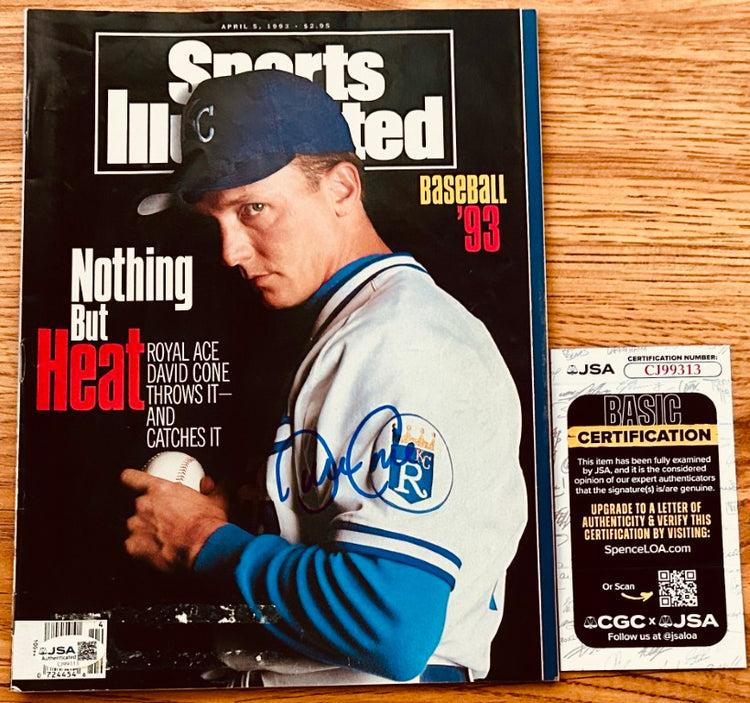 Autographed Sports Illustrated David Cone 1993 magazine cover with JSA authentication card