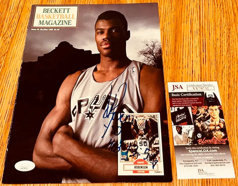 David Robinson autographed Beckett Basketball Magazine with JSA certification and trading card