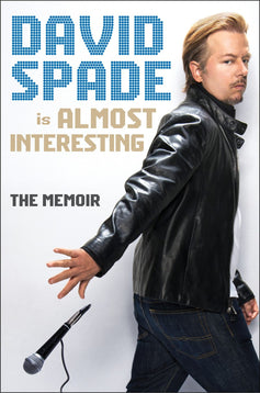 David Spade memoir book cover, signed autograph, comedian, leather jacket, microphone