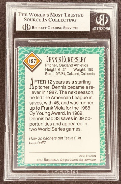 Dennis Eckersley signed Oakland Athletics 1990 SI for Kids card BAS (back)