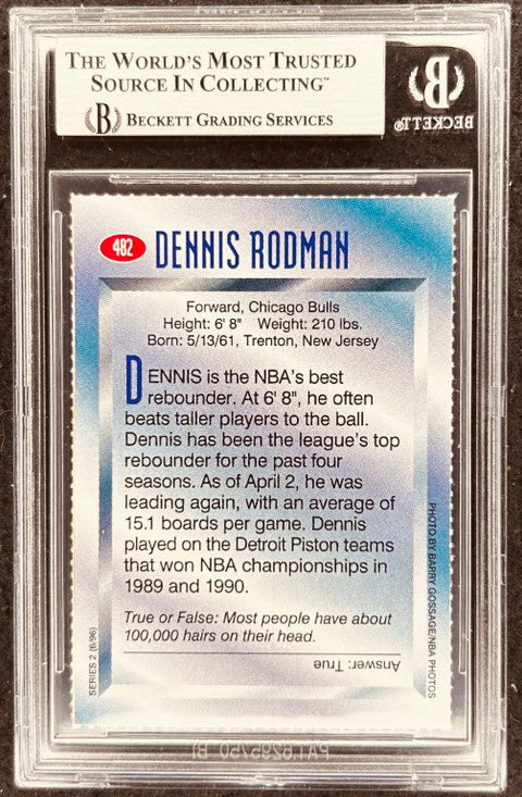 Dennis Rodman signed Bulls 1996 SI for Kids card BAS (back)