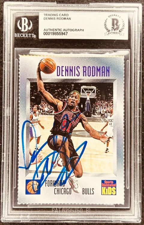 Dennis Rodman signed Bulls 1996 SI for Kids card BAS