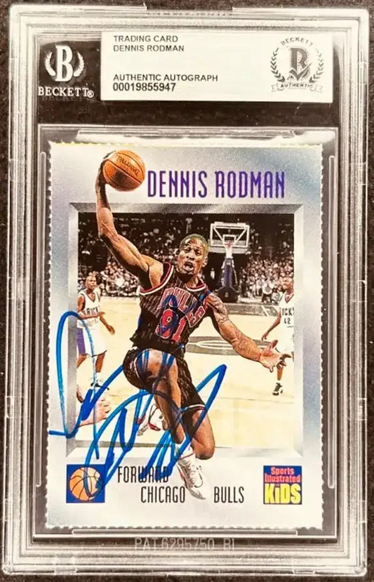Dennis Rodman signed Chicago Bulls 1996 SI for Kids card BAS slab - AutographsForSale.com