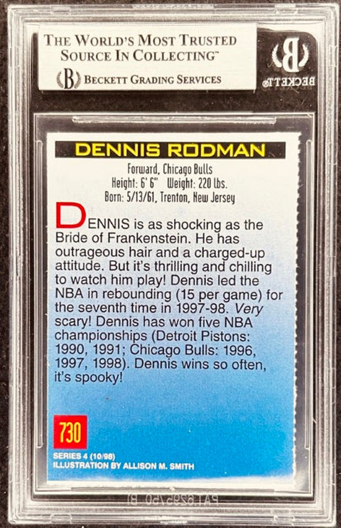 Dennis Rodman signed Bulls 1998 SI for Kids card BAS (back)