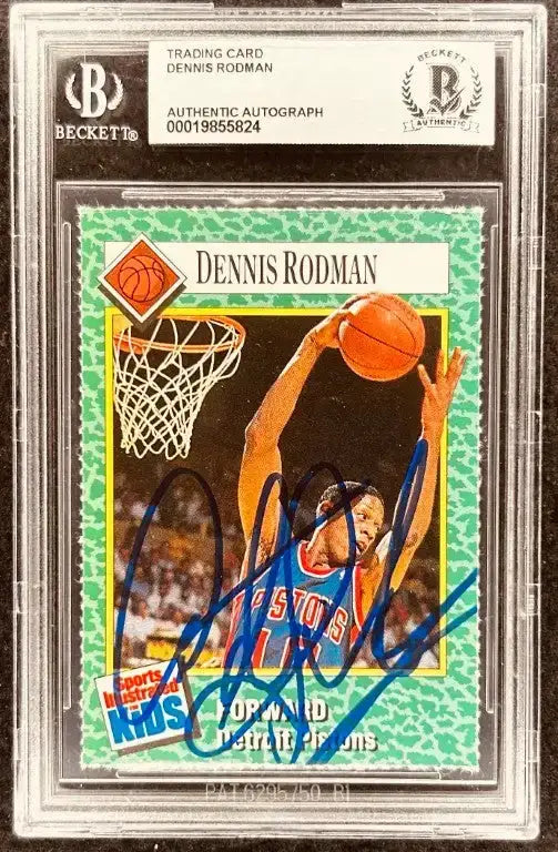 Dennis Rodman signed Pistons 1990 SI for Kids card BAS slab - AutographsForSale.com