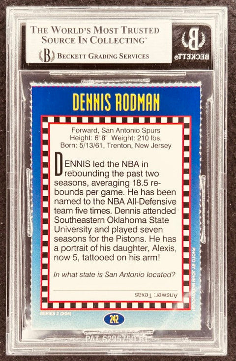 Dennis Rodman signed Spurs 1994 SI for Kids card BAS (back)