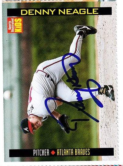 Denny Neagle autographed SI for Kids card - pitcher for the Atlanta Braves, signed in blue Sharpie