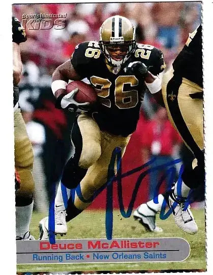 Deuce McAllister autographed SI for Kids card - running back for the New Orleans Saints, signed in blue Sharpie