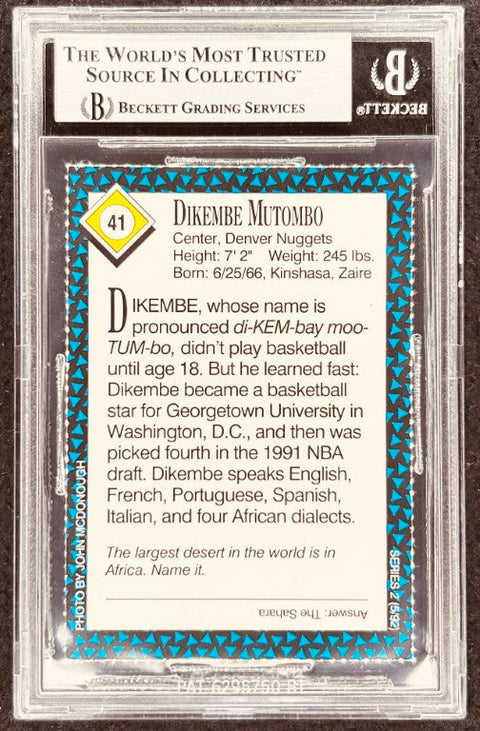 Dikembe Mutombo signed Nuggets 1992 SI for Kids card BAS (back)