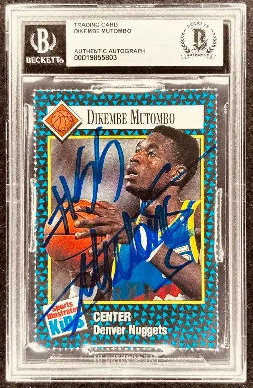 Dikembe Mutombo signed Nuggets 1992 SI for Kids card BAS slab - AutographsForSale.com
