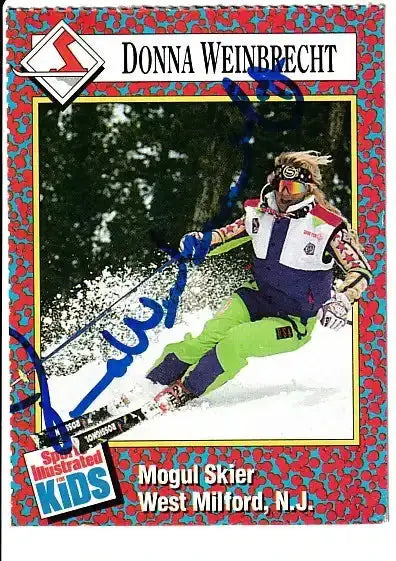 Donna Weinbrecht autographed 1991 SI for Kids card - U.S. Olympic mogul skier, signed in blue Sharpie