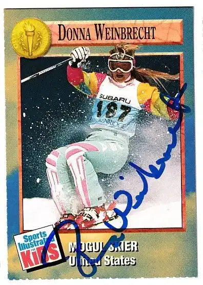 Donna Weinbrecht autographed SI for Kids card - U.S. Olympic mogul skier, signed in blue Sharpie