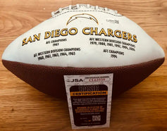 San Diego Chargers championship football with JSA authentication, NFL memorabilia collectible