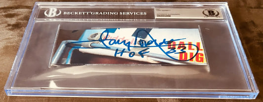 Beckett slabbed cut autograph, blue marker signature with HOF 33 inscription