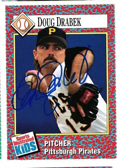 Doug Drabek autographed SI for Kids card - pitcher for the Pittsburgh Pirates, signed in blue Sharpie