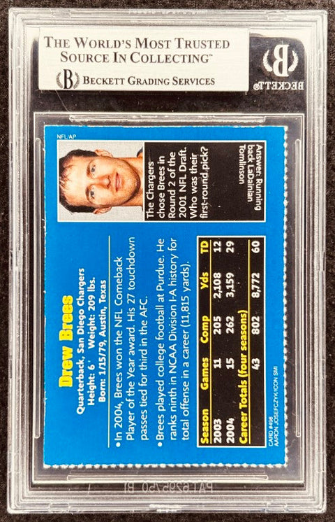 Drew Brees signed Chargers 2005 SI for Kids card BAS (back)
