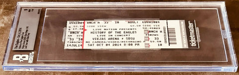 The Eagles 2014 concert ticket stub, History of the Eagles tour, Viejas Arena, San Diego, encapsulated in Beckett case
