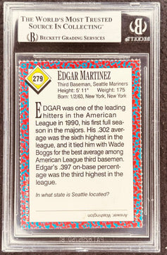 Edgar Martinez signed Mariners 1991 SI for Kids card BAS (back)