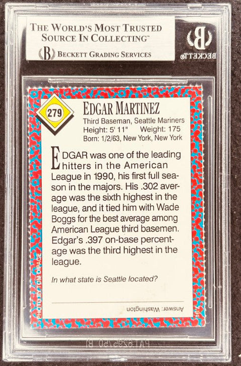 Edgar Martinez signed Mariners 1991 SI for Kids card BAS (back)