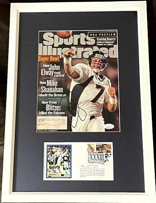 John Elway signed Broncos Super Bowl 33 SI cover framed w/ cachet JSA - AutographsForSale.com