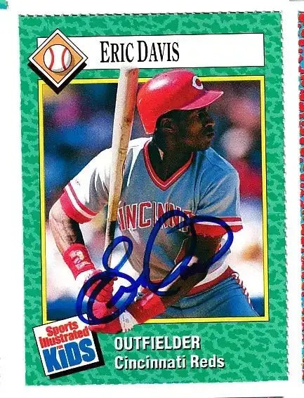 Eric Davis autographed SI for Kids card - outfielder for the Cincinnati Reds, signed in blue Sharpie