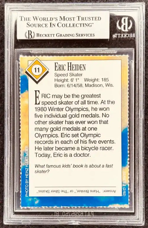 Eric Heiden speed skater trading card, Beckett graded, Olympic gold medalist, 1980 Winter Games, signed memorabilia