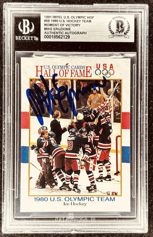 1980 U.S. Olympic hockey team signed card, Beckett authenticated, Hall of Fame memorabilia