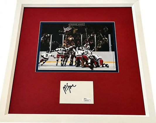Mike Eruzione signed index card framed w/ 1980 USA Miracle on Ice photo JSA - AutographsForSale.com
