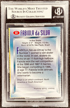 Fabiola da Silva signed trading card, graded by Beckett, featuring vert skater bio and stats