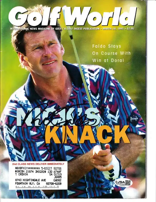 Signed Nick Faldo Golf World magazine cover, autographed memorabilia for collectors