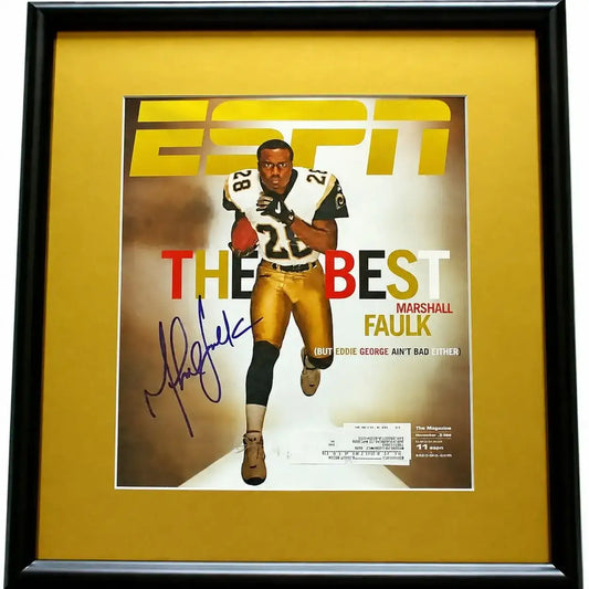 Marshall Faulk signed St Louis Rams 2005 ESPN Magazine cover framed JSA - AutographsForSale.com