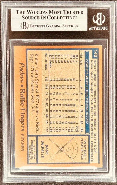 Rollie Fingers autographed San Diego Padres 1978 Topps card BAS - AutographsForSale.com