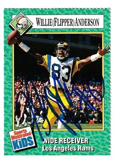 Flipper Anderson autographed SI for Kids card - wide receiver for the Los Angeles Rams, signed in blue Sharpie