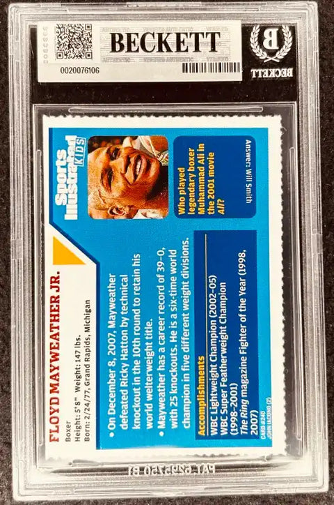 Floyd Mayweather Jr. autographed trading card in protective case, Sports Illustrated Kids, boxing memorabilia
