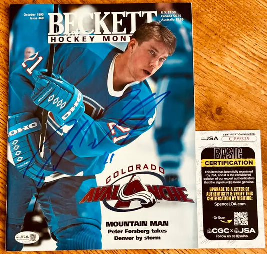 Peter Forsberg signed Avalanche 1995 Beckett hockey magazine JSA - AutographsForSale.com