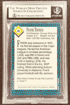 Frank Thomas signed White Sox 1992 SI for Kids card BAS (back)
