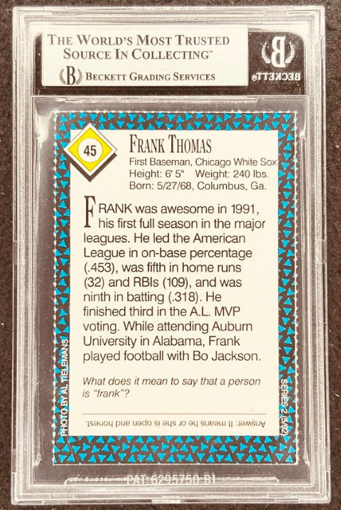Frank Thomas signed White Sox 1992 SI for Kids card BAS (back)