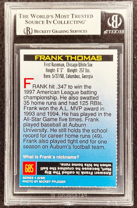 Frank Thomas signed White Sox 1998 SI for Kids card BAS (back)