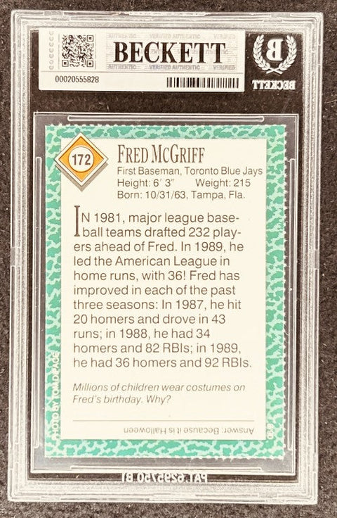 Fred McGriff signed Blue Jays 1990 SI for Kids card BAS (back)