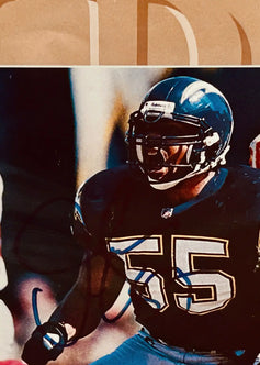NFL player in black jersey #55, signed autograph photo, authentic sports memorabilia