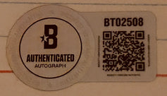 Beckett Authenticated autograph sticker with QR code and serial number BT02508 for verification.
